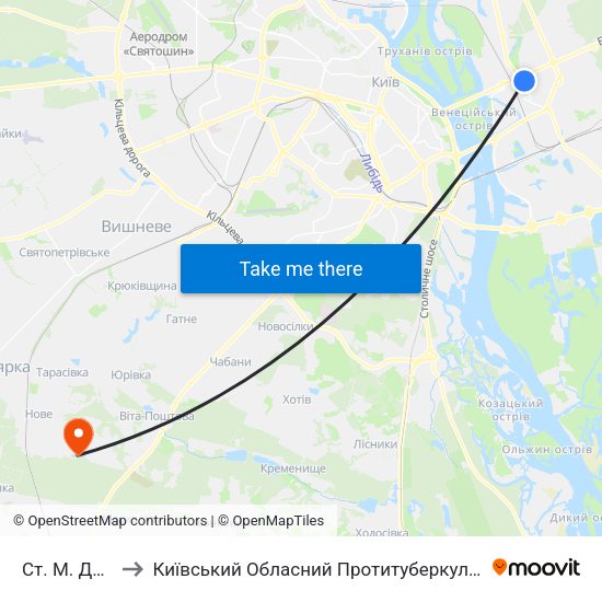 Ст. М. Дарниця to Київський Обласний Протитуберкульозний Диспансер map