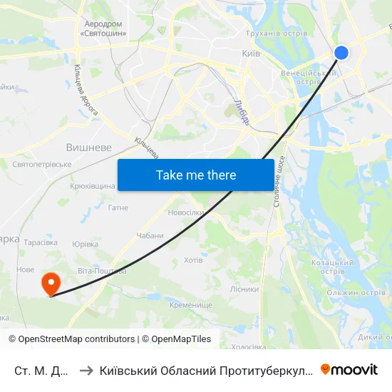 Ст. М. Дарниця to Київський Обласний Протитуберкульозний Диспансер map