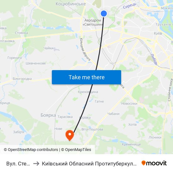 Вул. Стеценка to Київський Обласний Протитуберкульозний Диспансер map