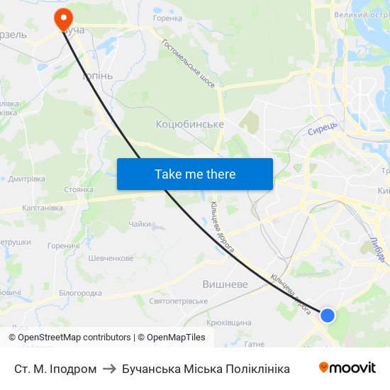 Ст. М. Іподром to Бучанська Міська Поліклініка map