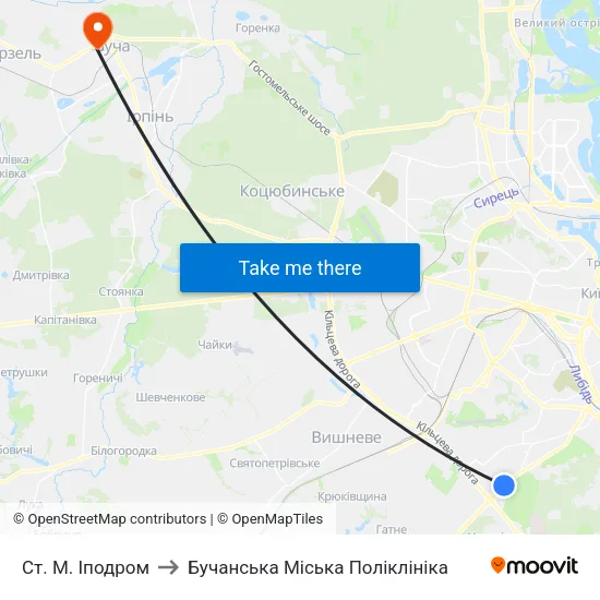Ст. М. Іподром to Бучанська Міська Поліклініка map