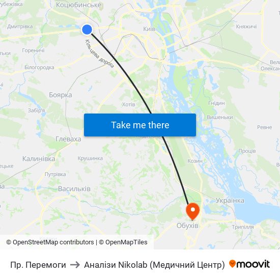 Пр. Перемоги to Аналiзи Nikolab (Медичний Центр) map