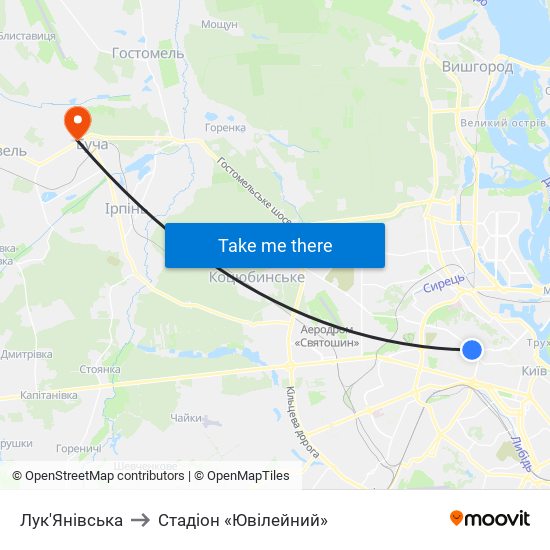 Лук'Янівська to Стадіон «Ювілейний» map