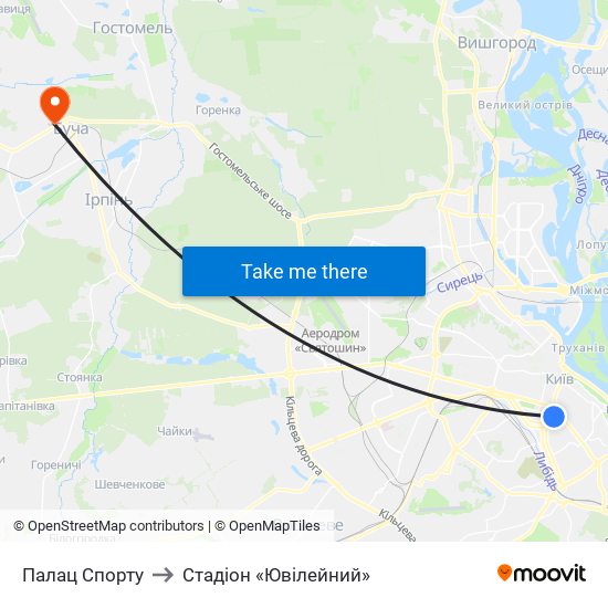 Палац Спорту to Стадіон «Ювілейний» map