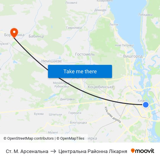 Ст. М. Арсенальна to Центральна Районна Лікарня map