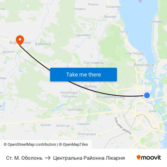 Ст. М. Оболонь to Центральна Районна Лікарня map