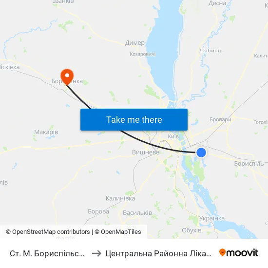 Ст. М. Бориспільська to Центральна Районна Лікарня map