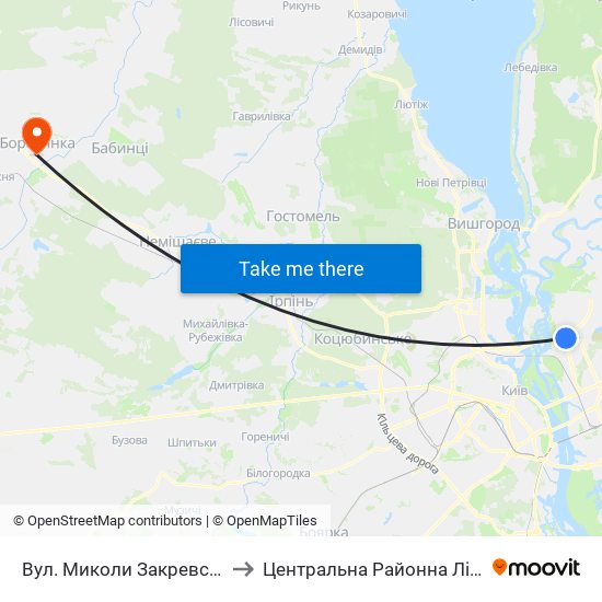 Вул. Миколи Закревського to Центральна Районна Лікарня map