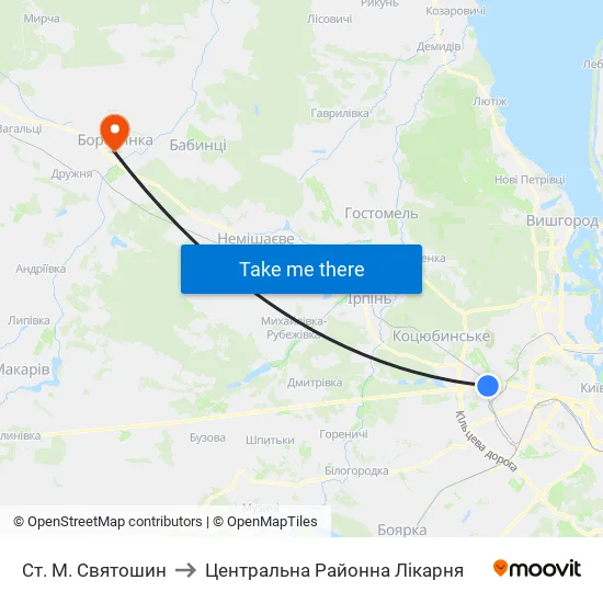 Ст. М. Святошин to Центральна Районна Лікарня map