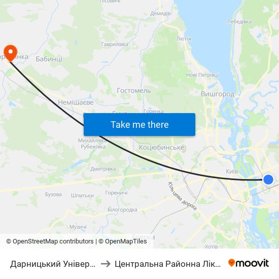 Дарницький Універмаг to Центральна Районна Лікарня map