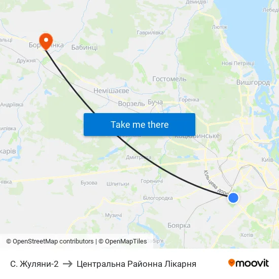 С. Жуляни-2 to Центральна Районна Лікарня map