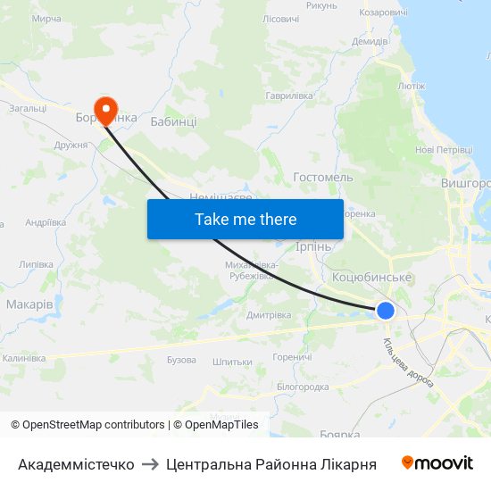 Академмістечко to Центральна Районна Лікарня map
