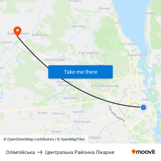 Олімпійська to Центральна Районна Лікарня map