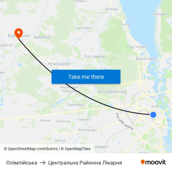 Олімпійська to Центральна Районна Лікарня map