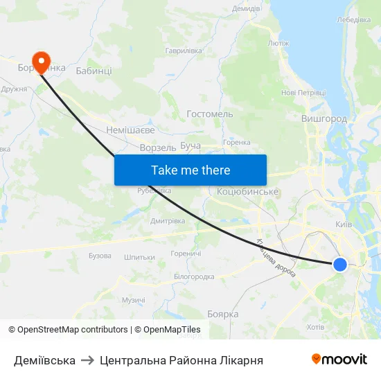 Деміївська to Центральна Районна Лікарня map