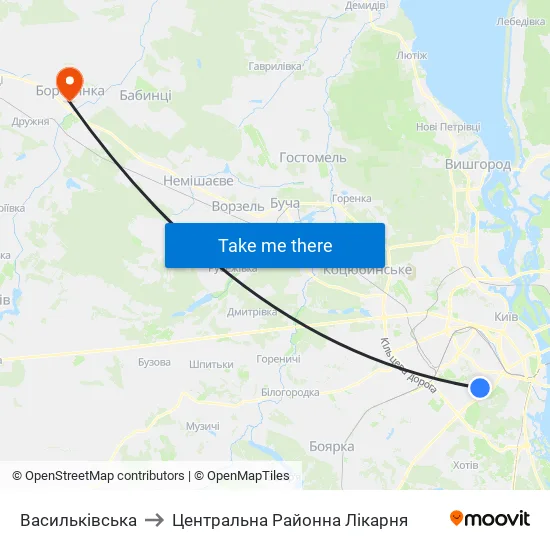 Васильківська to Центральна Районна Лікарня map