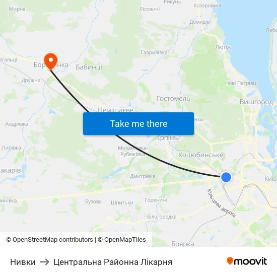 Нивки to Центральна Районна Лікарня map
