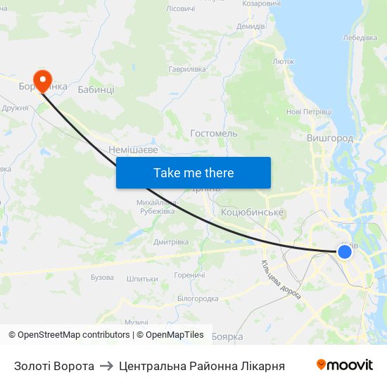 Золоті Ворота to Центральна Районна Лікарня map