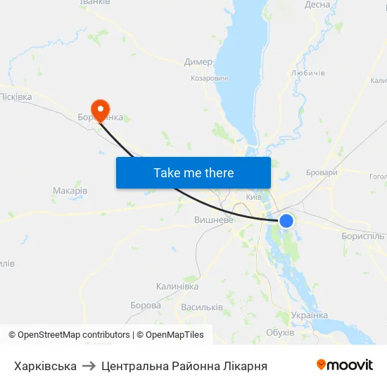 Харківська to Центральна Районна Лікарня map