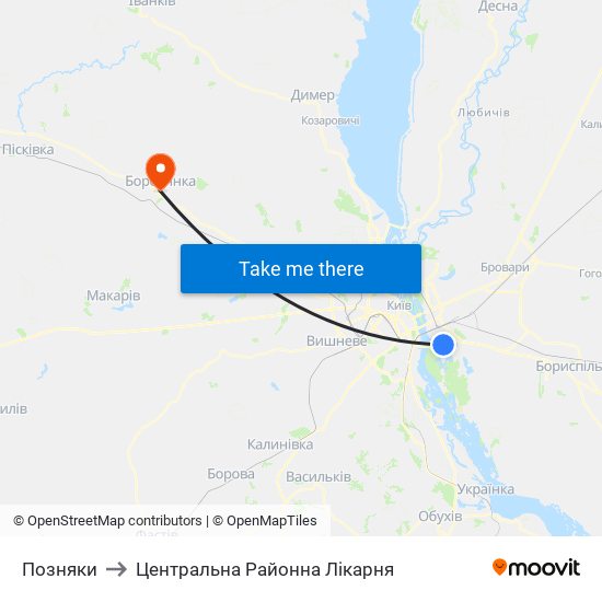 Позняки to Центральна Районна Лікарня map