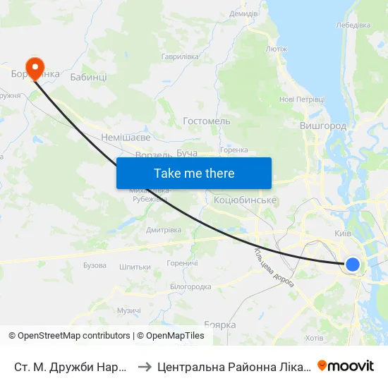 Ст. М. Дружби Народів to Центральна Районна Лікарня map