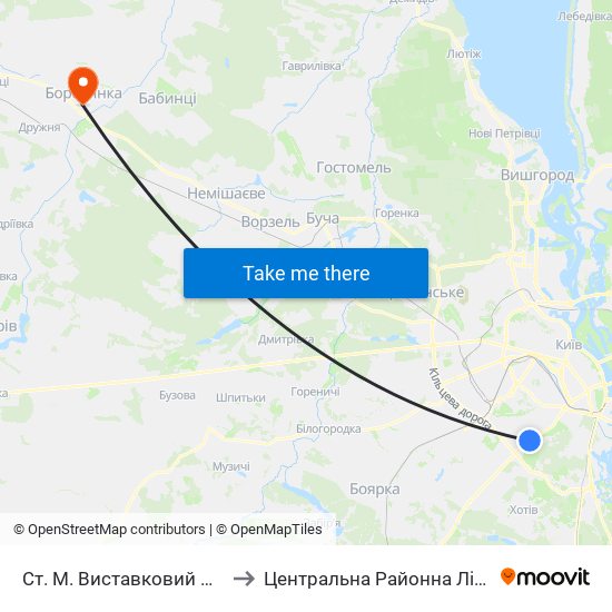 Ст. М. Виставковий Центр to Центральна Районна Лікарня map