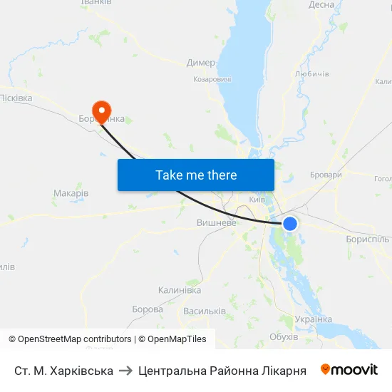 Ст. М. Харківська to Центральна Районна Лікарня map