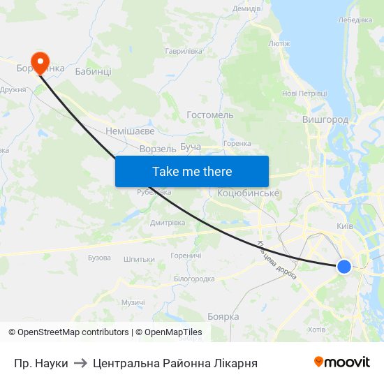 Пр. Науки to Центральна Районна Лікарня map