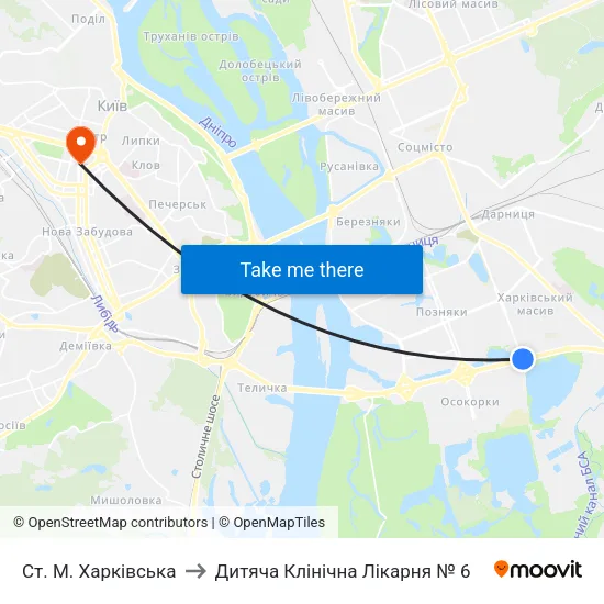 Ст. М. Харківська to Дитяча Клінічна Лікарня № 6 map