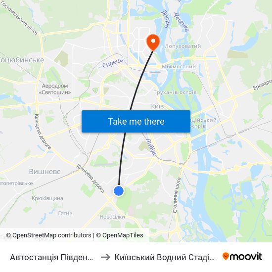 Автостанція Південна to Київський Водний Стадіон map