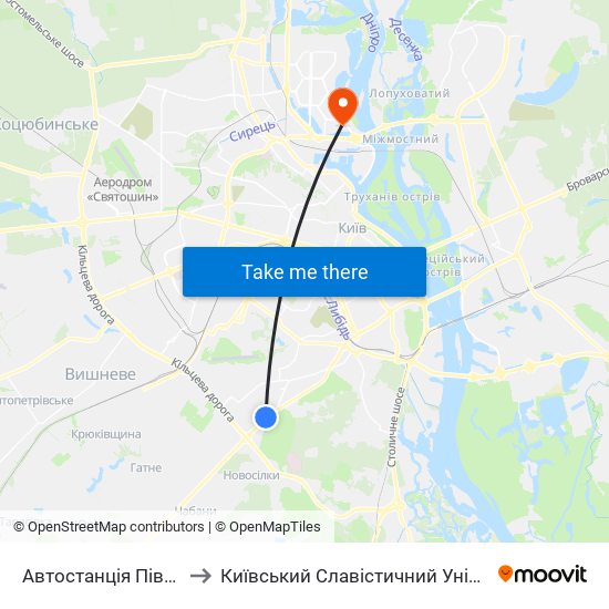 Автостанція Південна to Київський Славістичний Університет map