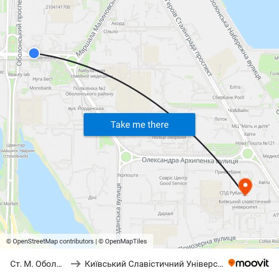 Ст. М. Оболонь to Київський Славістичний Університет map