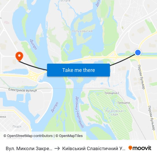 Вул. Миколи Закревського to Київський Славістичний Університет map