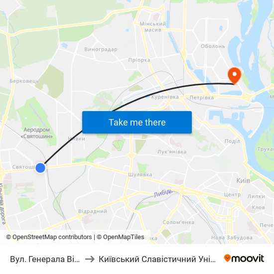 Вул. Генерала Вітрука to Київський Славістичний Університет map