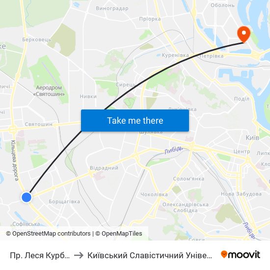 Пр. Леся Курбаса to Київський Славістичний Університет map