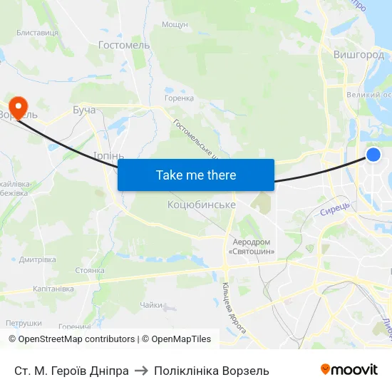 Ст. М. Героїв Дніпра to Поліклініка Ворзель map