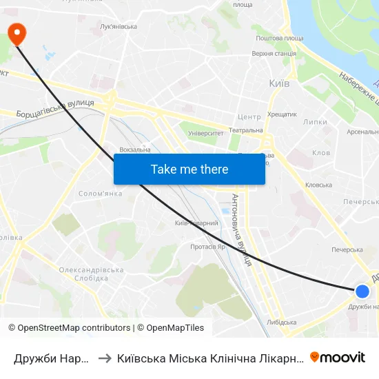 Дружби Народів to Київська Міська Клінічна Лікарня №14 map