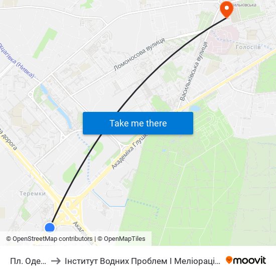 Пл. Одеська to Інститут Водних Проблем І Меліорації Наан України map