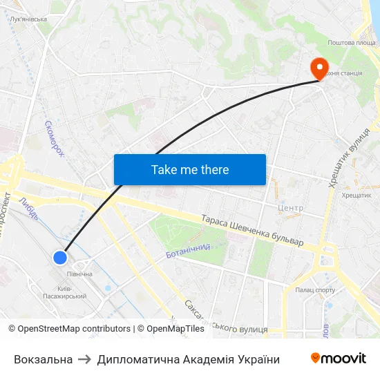 Вокзальна to Дипломатична Академія України map