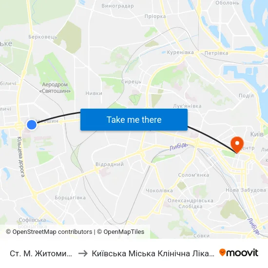Ст. М. Житомирська to Київська Міська Клінічна Лікарня №18 map