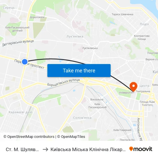 Ст. М. Шулявська to Київська Міська Клінічна Лікарня №18 map