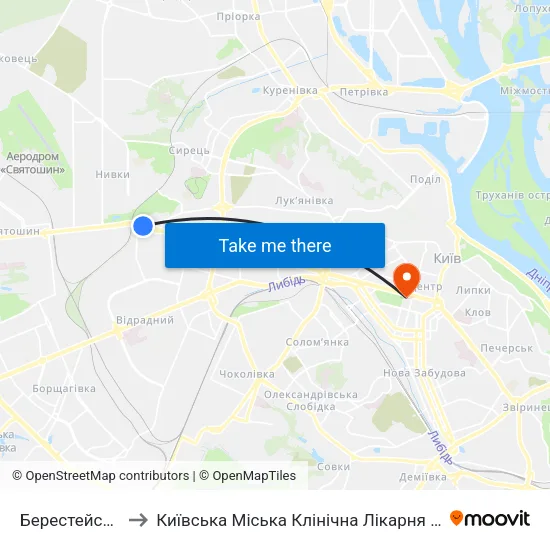 Берестейська to Київська Міська Клінічна Лікарня №18 map