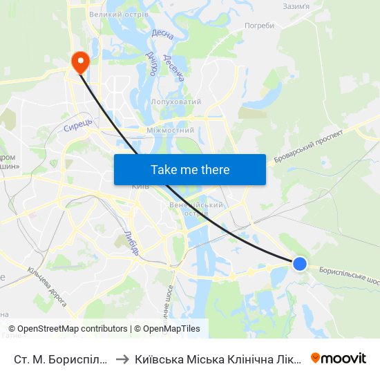 Ст. М. Бориспільська to Київська Міська Клінічна Лікарня №8 map