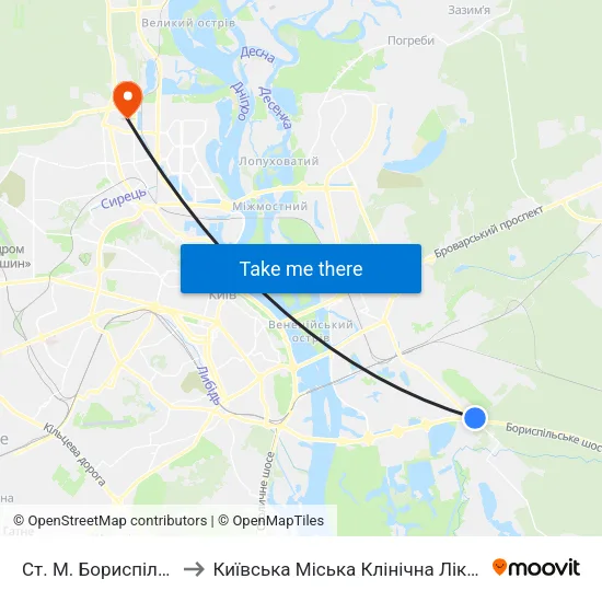Ст. М. Бориспільська to Київська Міська Клінічна Лікарня №8 map