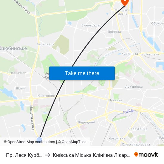 Пр. Леся Курбаса to Київська Міська Клінічна Лікарня №8 map