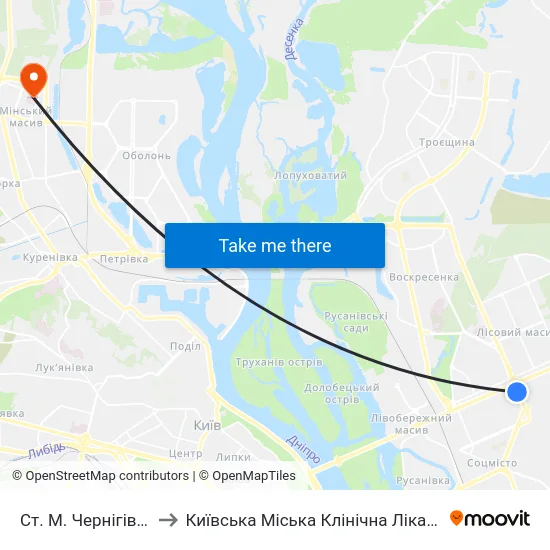 Ст. М. Чернігівська to Київська Міська Клінічна Лікарня №8 map