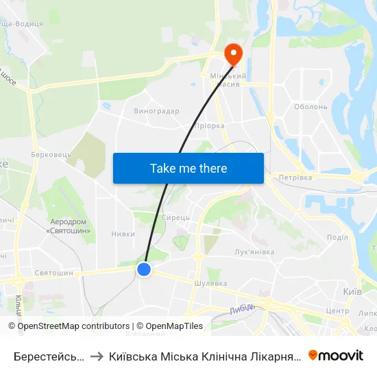 Берестейська to Київська Міська Клінічна Лікарня №8 map