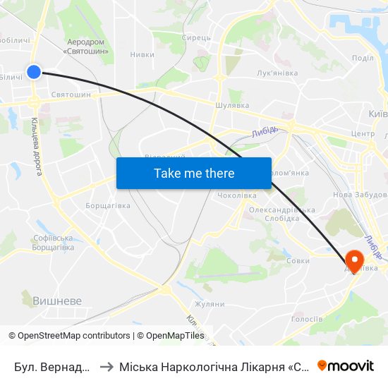 Бул. Вернадського to Міська Наркологічна Лікарня «Соціотерапія» map