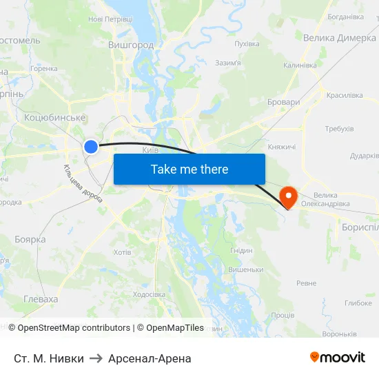 Ст. М. Нивки to Арсенал-Арена map