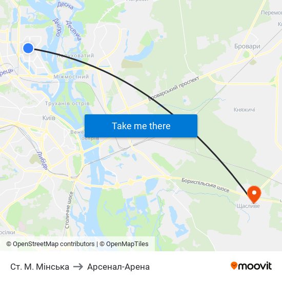 Ст. М. Мінська to Арсенал-Арена map